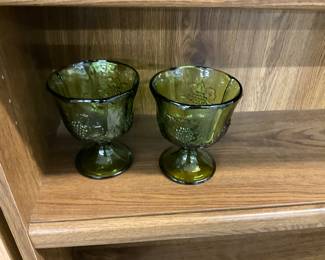 Indiana Glass Green Harvest Grape Footed Compote