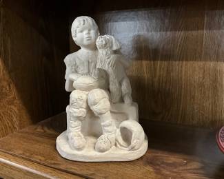Dee Crowley Boy & Dog w/Football Sculpture