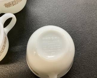 Pyrex Milk Glass Cups w/Gold Design