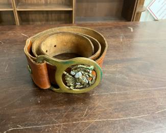 Brass Belt Buckle & Leather Belt