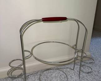 vintage metal 2 tier buffet server with wood handle