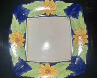 Solimene Vietri Blue Sunflower Square Platter