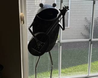 Antique Metal Frog Playing Guitar