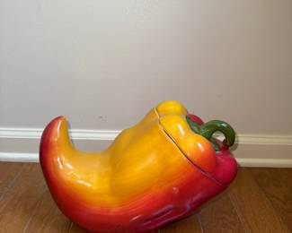 Clay Art Red Orange Chili Pepper Cookie Jar