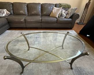 brass and glass oval coffee table