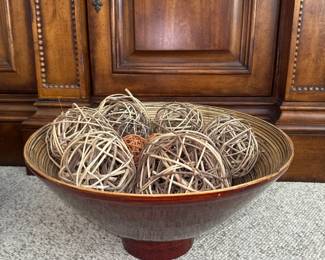 centerpiece bowl with brown wicker balls