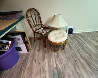 chair, ottoman, lamp