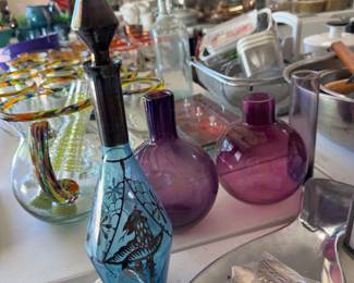 Blue Bohemian/Czech Decanter and vases