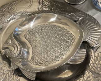 Pewter Large Platter and Fish Serving Piece