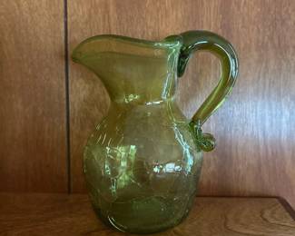 Hand Blown Green Glass Pitcher