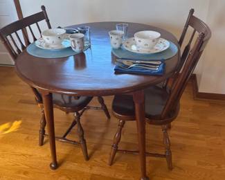 Antique Round Dark Wood Dining Table and 2 chairs