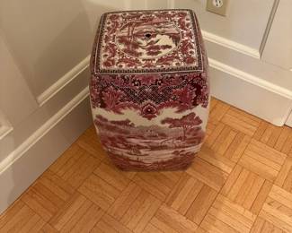 Vintage Chinoiserie Red and White Transferware Garden Stool