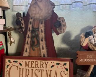 Wooden Santa and Merry Christmas Sign