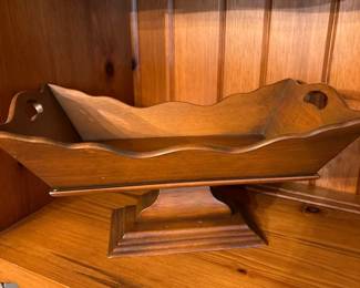 Vintage Unique Colonial Wood Pedestal Wood Bowl - approx 13" x 8"