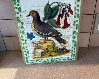 John Derian Porcelain Vase with Birds Flowers and Script
