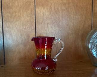 Mid Century Kanawha Crackle Glass Mini Pitcher