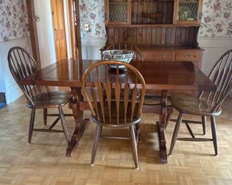 19th century wood dining set with 4 chairs