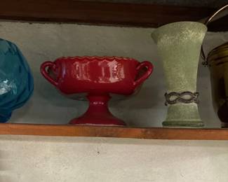 Red Ceramic Pedestal Bowl