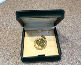 Silver Shamrock Circle Pendant Connemara Marble Inlay