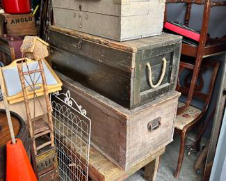 stack of wood chest and boxes