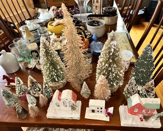 Christmas items including bottle brush trees/Putz houses