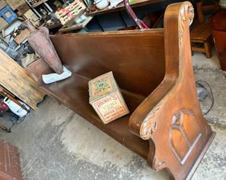 7 foot church pew, beautifully marked tea box with lid