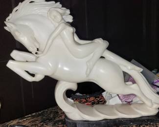 Large art deco horse with lady statue