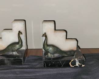Marble peacock bookends