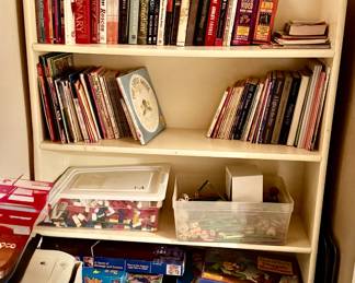 Bookshelf, books, games