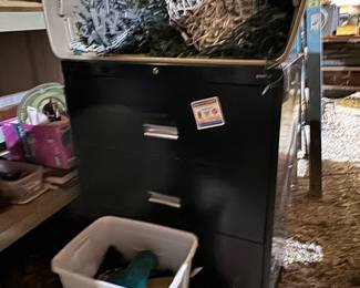 Christmas lights, filing cabinet