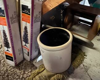 small Christmas trees, crock