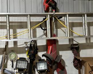 ladder, lights, tools, linens