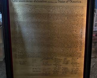 Vintage DECLARATION OF INDEPENDENCE engraved brass plaque. $250.00