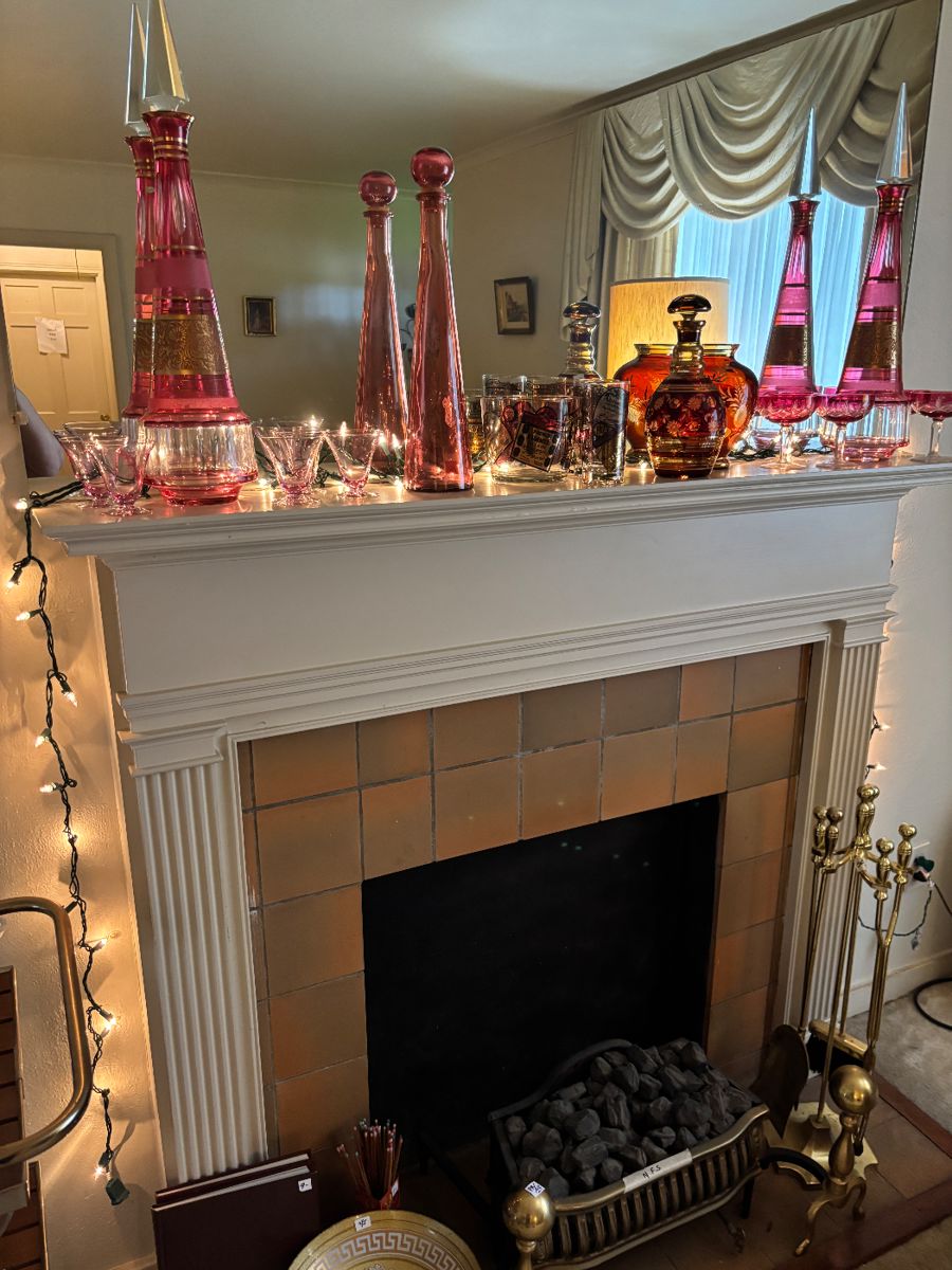 Bohemian Mosley Cranberry to Clear Decanters