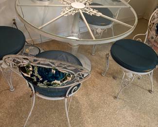 Cast Iron Table w/ Glass Top and 4 Chairs