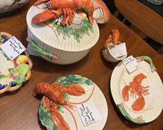 Fitz and Floyd Lobster Soup Tureen, Sauce Bowl and Platters
