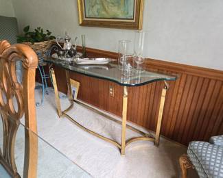 Glass top brass table