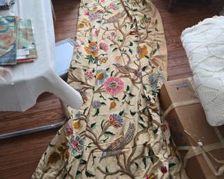 Full length view of the crewel drapes