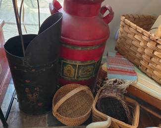 Baskets, milk can