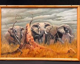 CT334Vintage Elephant Original Painting
