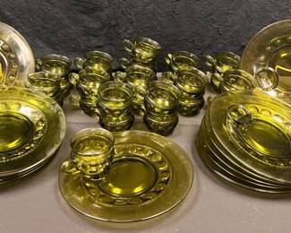 CT319Vintage Green Glass Luncheon Set