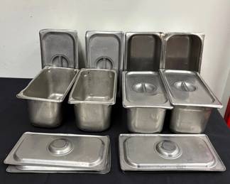 DBB444- (8) Stainless Steel 12” Long Service Pans With Lids