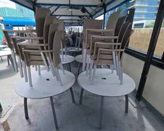 DBB806 (2) Grey Round Tables With (8) Woven Vinyl Chairs