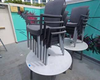 DBB818 (2) Gray Round Tables & (8) Vinyl Gray Chairs