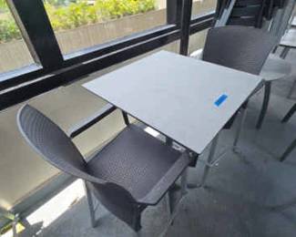 DBB829 (1) GRAY HIGH BAR TABLE with (2) Gray Woven Vinyl High Chairs
