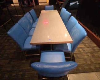 DBB721 Long Dining Table, (10) Blue Chairs