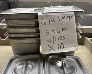 DBB463 Lot Ten (10) Stainless Steel 6”Service Pans With Lids