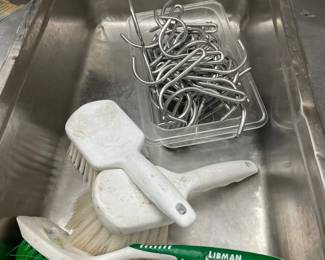 DBB500 - Assortment Of Pan Hooks, Scrub Brushes, & Food Pan