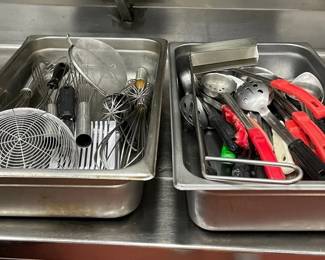 DBB361 - Assorted Kitchen Tools - Whisks, Spoons, Deep Fryer Cleaning Scoop, Etc