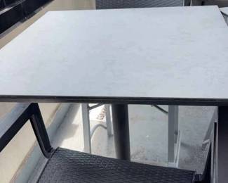 DBB811 (2) Gray Metal High Bar Tables With (4) Gray Woven Vinyl High Chairs